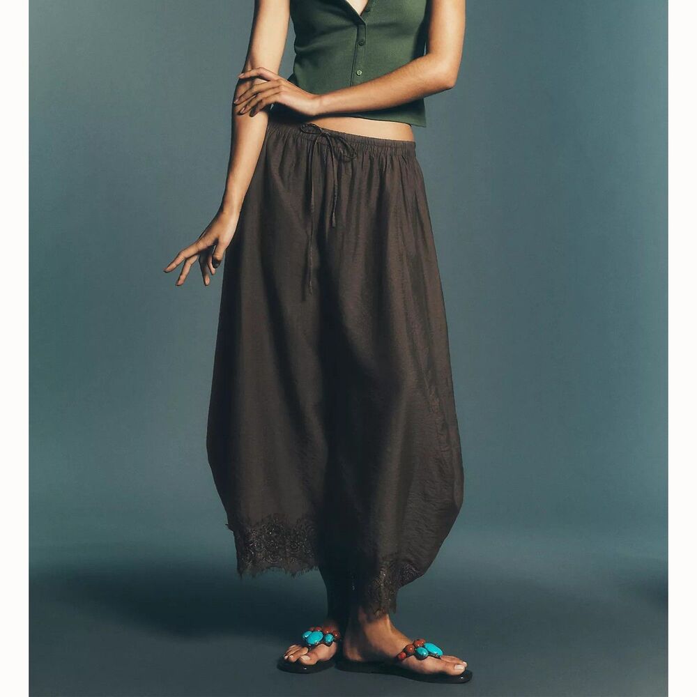 By Anthropologie Reverie Lace Trim Tapered Pants Wide Leg Mid Rise XL 291451